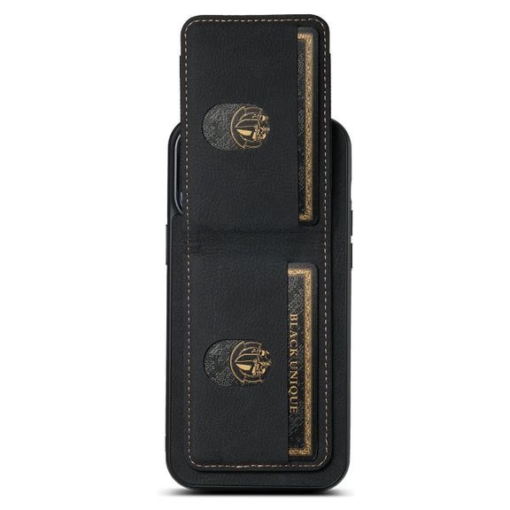 For iPhone 15 Pro Max Suteni H03 Litchi Leather Card Bag Stand Back Phone Case(Black)