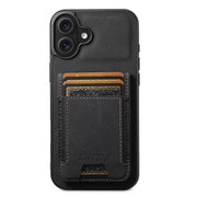 For iPhone 16 Suteni H03 Litchi Leather Card Bag Stand Back Phone Case(Black)