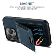 For iPhone 16 Suteni H03 Litchi Leather Card Bag Stand Back Phone Case(Blue)