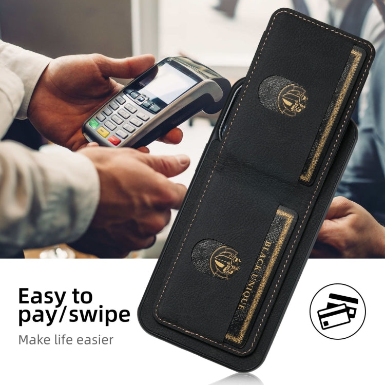 For iPhone 16 Plus Suteni H03 Litchi Leather Card Bag Stand Back Phone Case(Black)