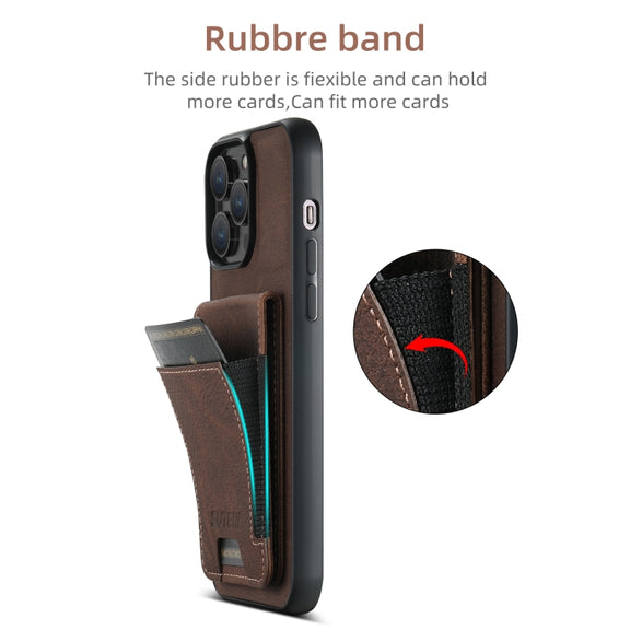 For iPhone 16 Plus Suteni H03 Litchi Leather Card Bag Stand Back Phone Case(Brown)