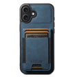 For iPhone 16 Plus Suteni H03 Litchi Leather Card Bag Stand Back Phone Case(Blue) - free shipping - PMC TechLife - Order now!