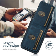 For iPhone 16 Plus Suteni H03 Litchi Leather Card Bag Stand Back Phone Case(Blue)