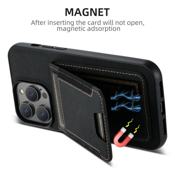 For iPhone 16e Suteni H03 Litchi Leather Card Bag Stand Back Phone Case(Black)