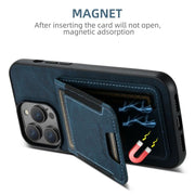 For iPhone 16e Suteni H03 Litchi Leather Card Bag Stand Back Phone Case(Blue)
