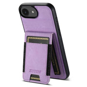 For iPhone 16e Suteni H03 Litchi Leather Card Bag Stand Back Phone Case(Purple)