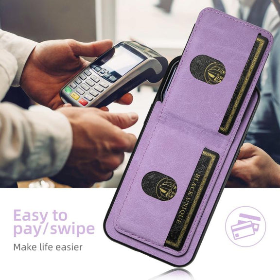 For iPhone 16e Suteni H03 Litchi Leather Card Bag Stand Back Phone Case(Purple)