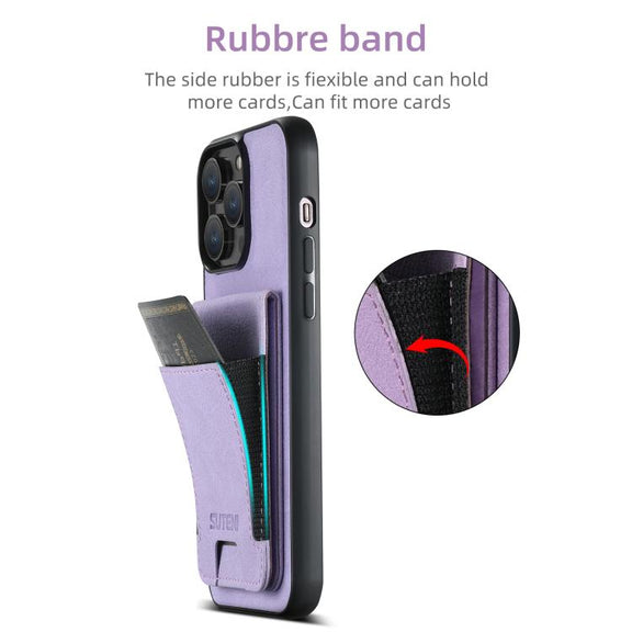 For iPhone 16e Suteni H03 Litchi Leather Card Bag Stand Back Phone Case(Purple)