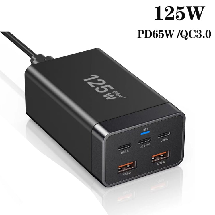 GAN 125W PD65W Dual Type-C + QC3.0 USB Multi Compatible Notebook Adapter UK Plug