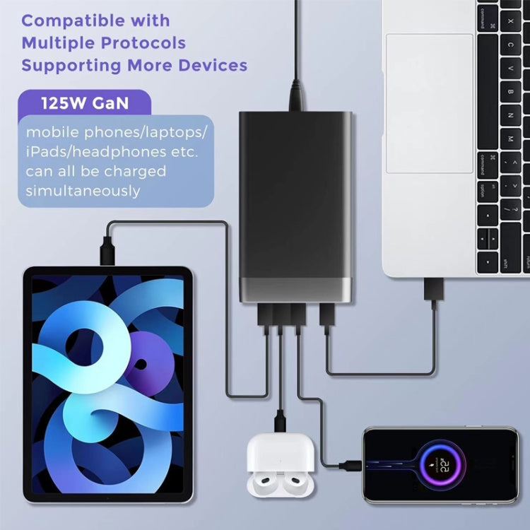 GAN 125W PD65W Dual Type-C + QC3.0 USB Multi Compatible Notebook Adapter UK Plug