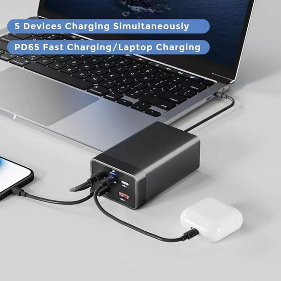 GAN 125W PD65W Dual Type-C + QC3.0 USB Multi Compatible Notebook Adapter UK Plug
