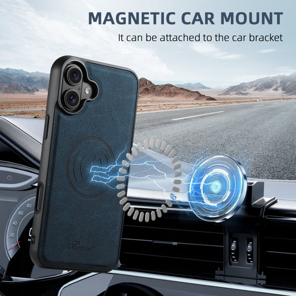 For iPhone 16 Suteni H17 Litchi Texture Leather MagSafe Detachable Wallet Phone Case(Blue)