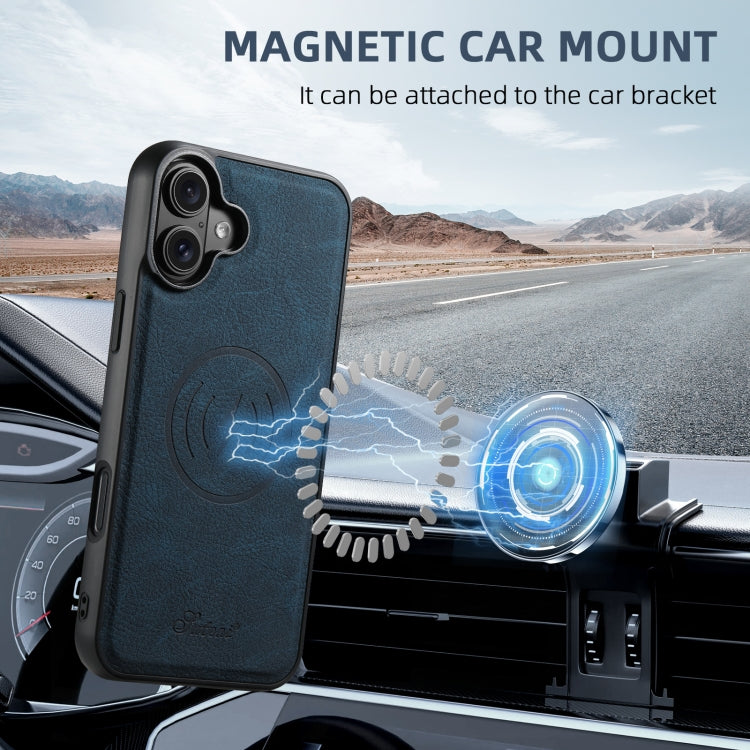 For iPhone 16 Suteni H17 Litchi Texture Leather MagSafe Detachable Wallet Phone Case(Blue)