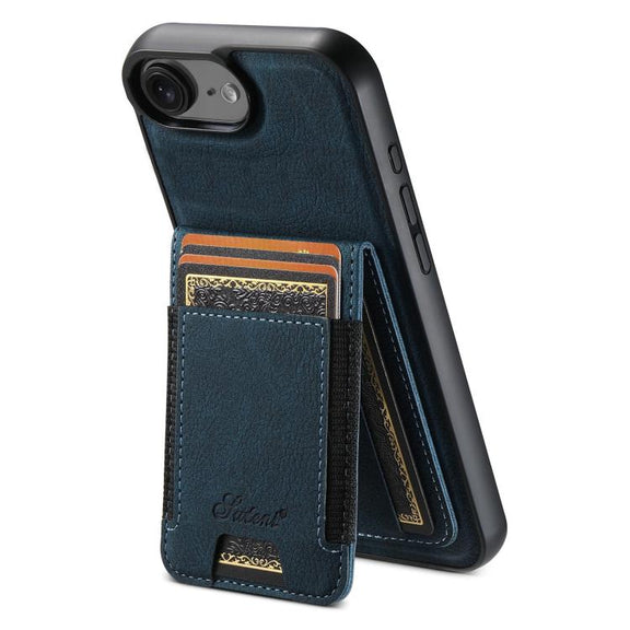 For iPhone 16e Suteni H17 Litchi Texture Leather MagSafe Detachable Wallet Phone Case(Blue)