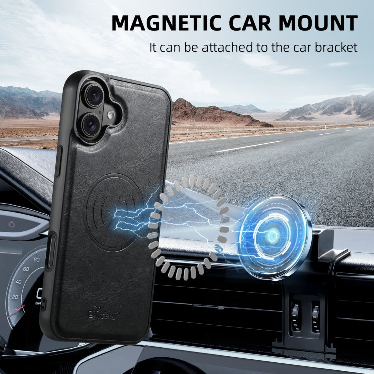 For iPhone 16 Plus Suteni H17 Oil Eax Leather MagSafe Detachable Wallet Phone Case(Black)