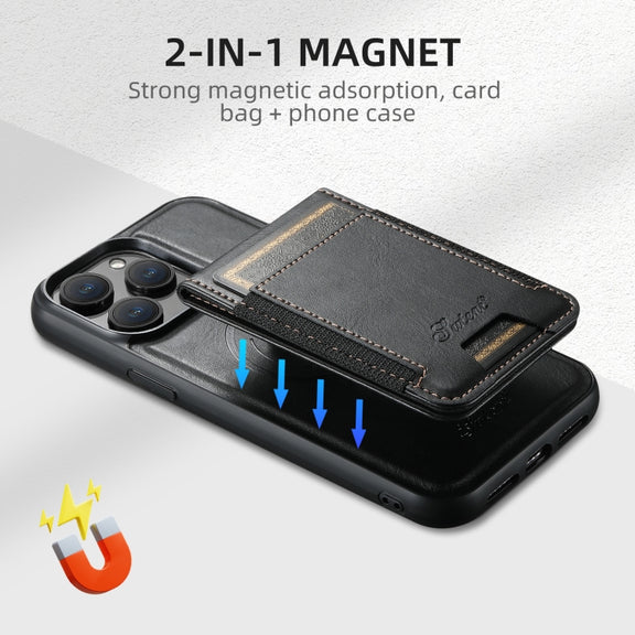 For iPhone 16 Plus Suteni H17 Oil Eax Leather MagSafe Detachable Wallet Phone Case(Black)