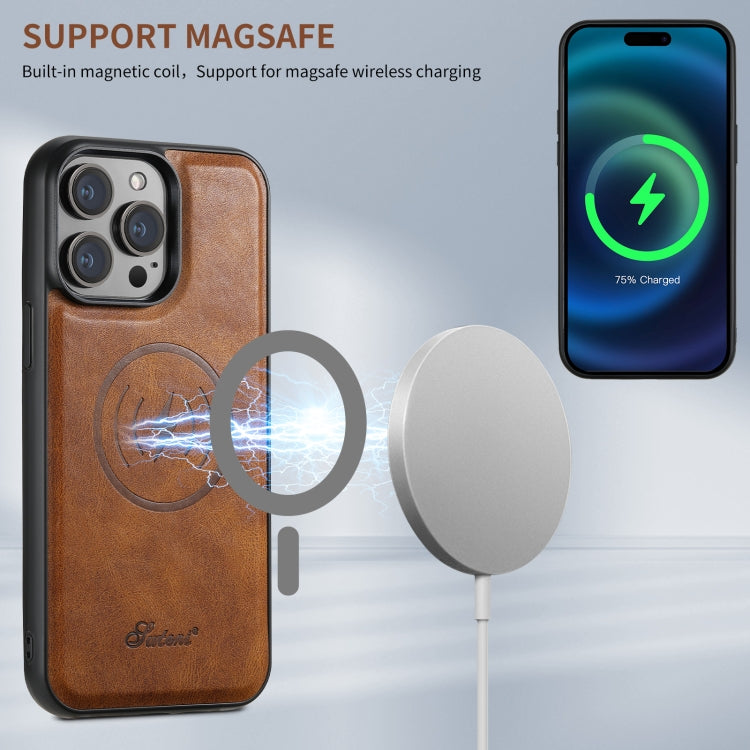 For iPhone 16 Pro Max Suteni H17 Oil Eax Leather MagSafe Detachable Wallet Phone Case(Brown)