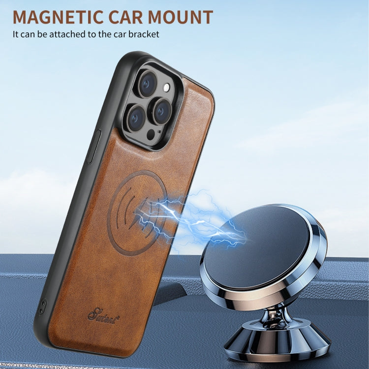 For iPhone 16 Pro Max Suteni H17 Oil Eax Leather MagSafe Detachable Wallet Phone Case(Brown)