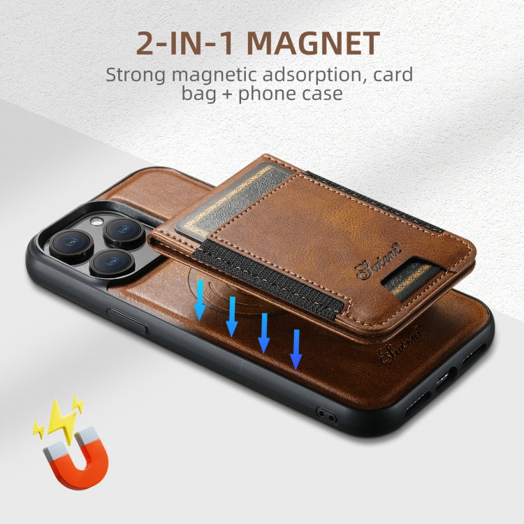 For iPhone 16 Pro Max Suteni H17 Oil Eax Leather MagSafe Detachable Wallet Phone Case(Brown)