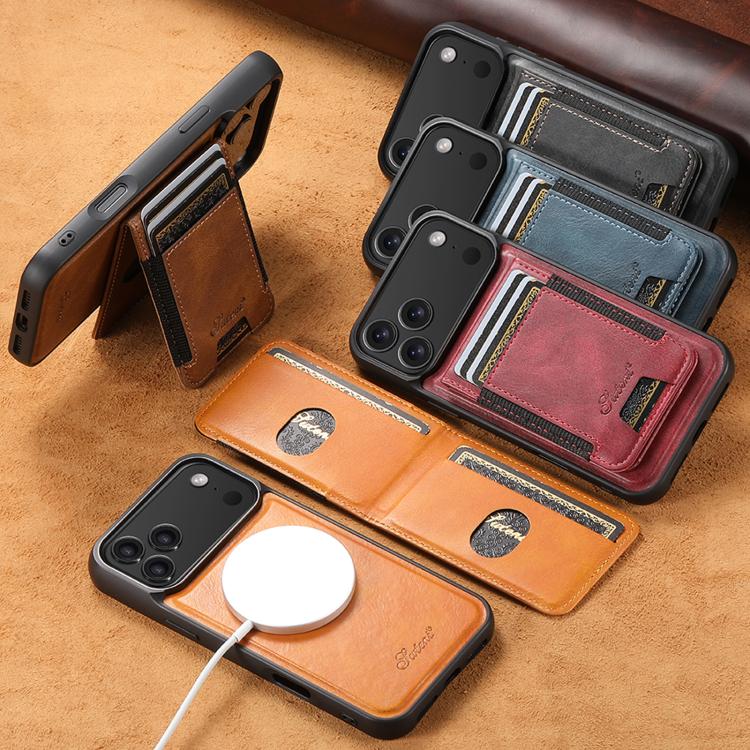 For iPhone 16 Plus Suteni H17 Oil Eax Leather MagSafe Detachable Wallet Phone Case(Black)