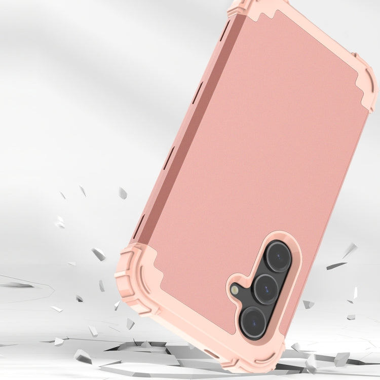 For Samsung Galaxy S24 5G 3 in 1 Silicone Hybrid PC Shockproof Phone Case(Rose Gold)