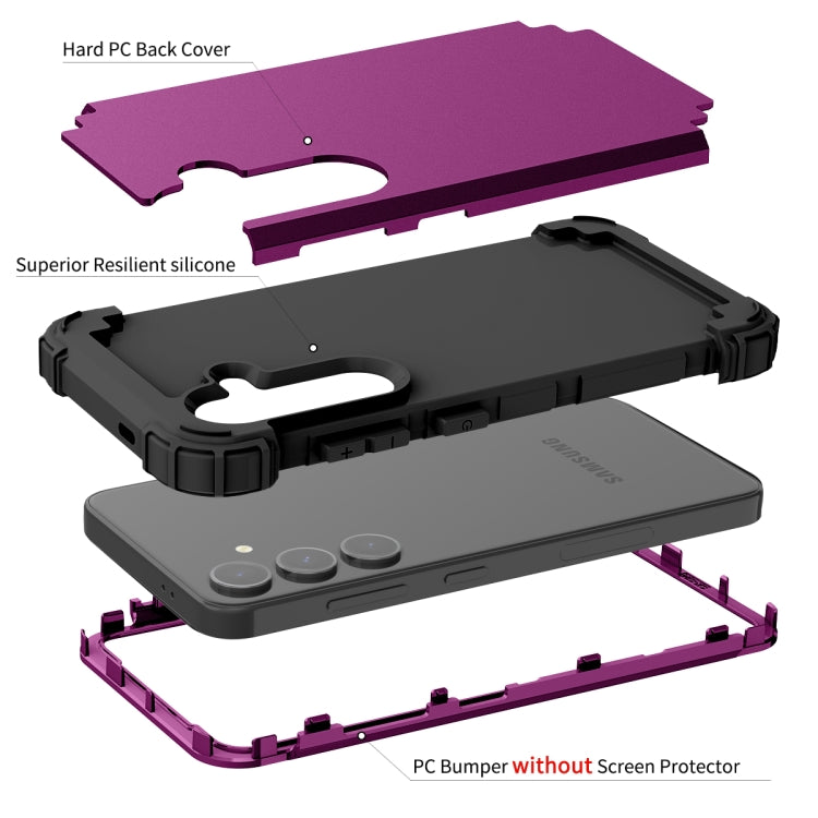 For Samsung Galaxy S24 5G 3 in 1 Silicone Hybrid PC Shockproof Phone Case(Dark Purple)