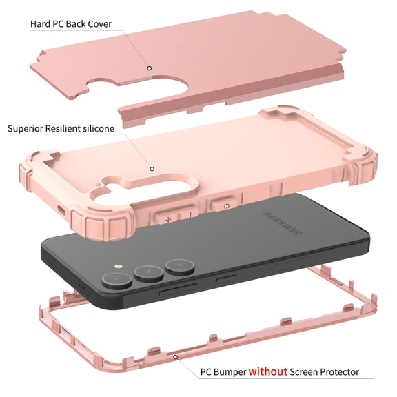 For Samsung Galaxy S24+ 5G 3 in 1 Silicone Hybrid PC Shockproof Phone Case(Rose Gold)