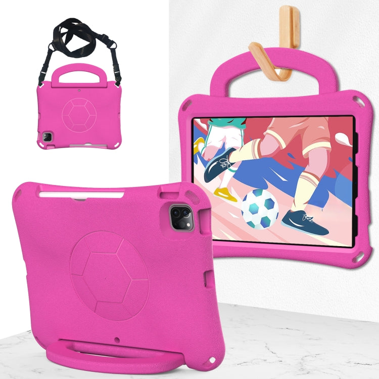 For iPad Pro 11 2024 Handle Football Shaped EVA Shockproof Tablet Case(Rose Red)