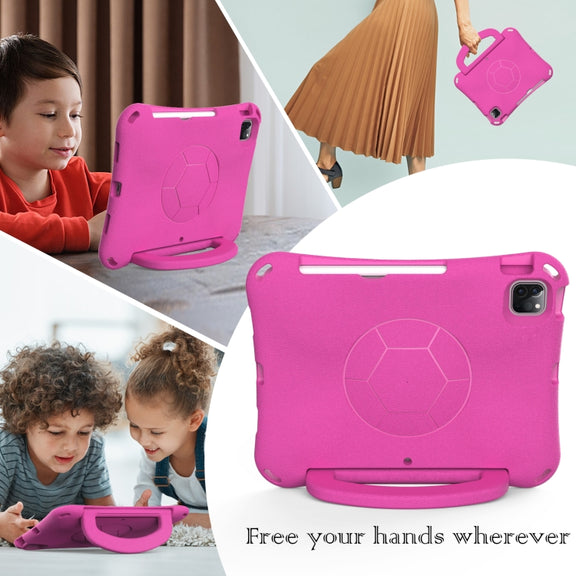 For iPad Pro 11 2024 Handle Football Shaped EVA Shockproof Tablet Case(Rose Red)