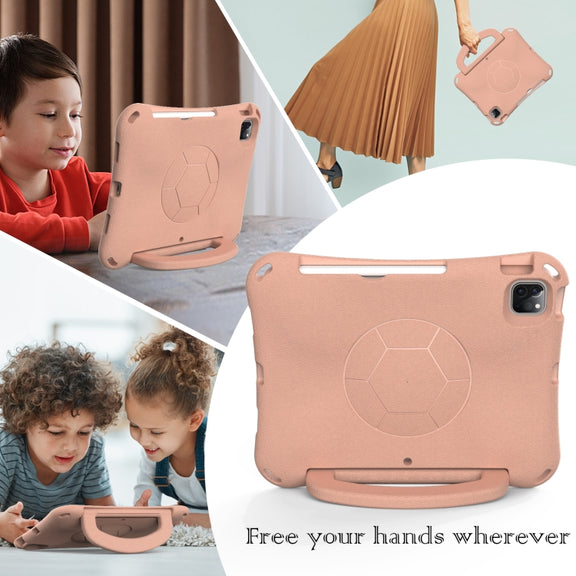 For iPad Pro 11 2024 Handle Football Shaped EVA Shockproof Tablet Case(Light Pink)