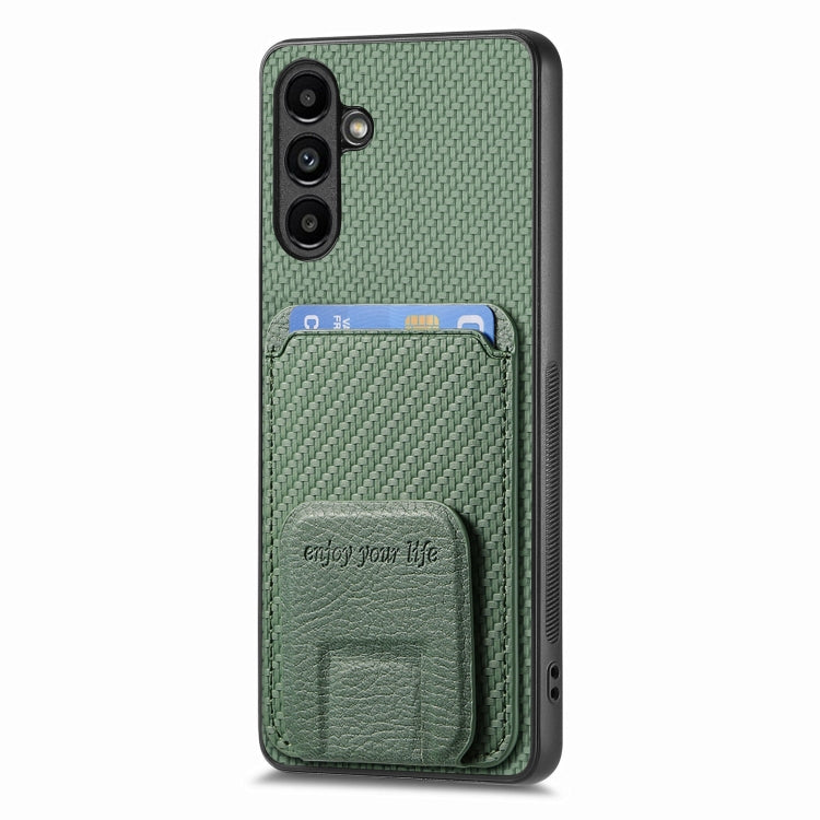 For Samsung Galaxy A25 Carbon Fiber Card Bag Fold Stand Phone Case(Green)