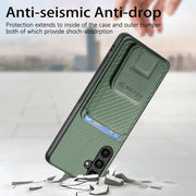 For Samsung Galaxy A25 Carbon Fiber Card Bag Fold Stand Phone Case(Green)