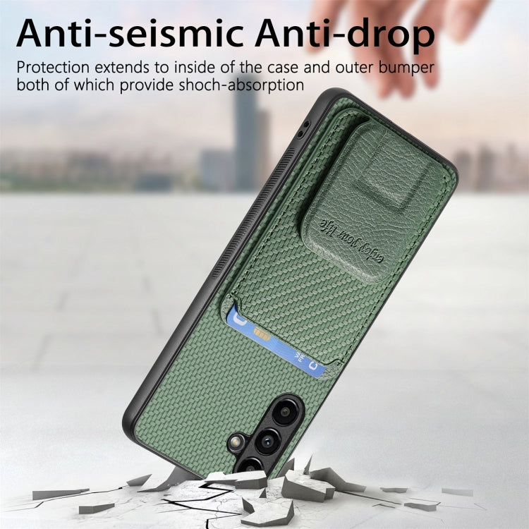 For Samsung Galaxy A25 Carbon Fiber Card Bag Fold Stand Phone Case(Green)