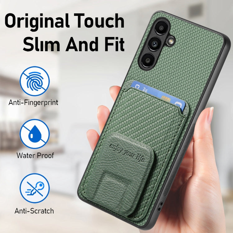 For Samsung Galaxy A25 Carbon Fiber Card Bag Fold Stand Phone Case(Green)