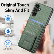 For Samsung Galaxy A25 Carbon Fiber Card Bag Fold Stand Phone Case(Green)