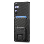 For Samsung Galaxy S25 5G Carbon Fiber Card Bag Fold Stand Phone Case(Black)