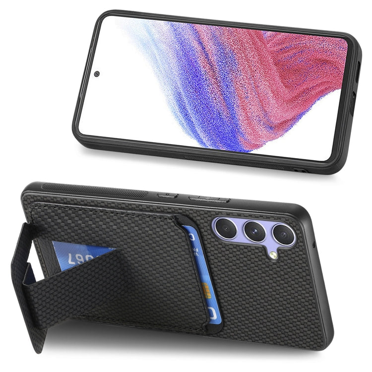 For Samsung Galaxy S25 5G Carbon Fiber Card Bag Fold Stand Phone Case(Black)