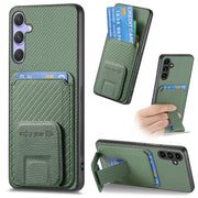 For Samsung Galaxy S25 5G Carbon Fiber Card Bag Fold Stand Phone Case(Green)