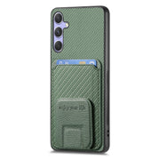For Samsung Galaxy S25 5G Carbon Fiber Card Bag Fold Stand Phone Case(Green)