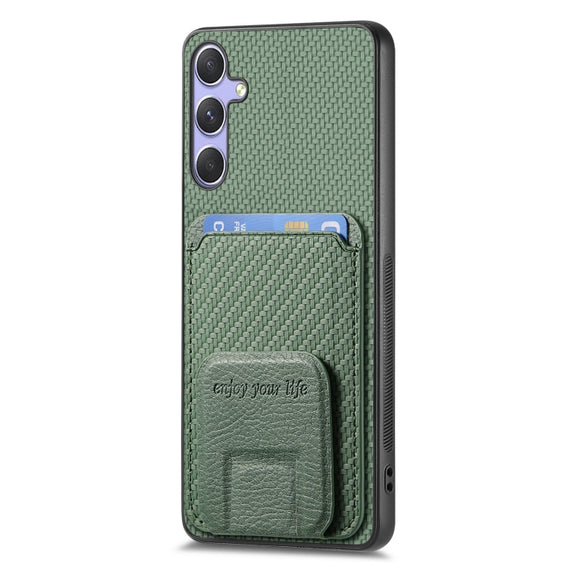 For Samsung Galaxy S25 5G Carbon Fiber Card Bag Fold Stand Phone Case(Green)