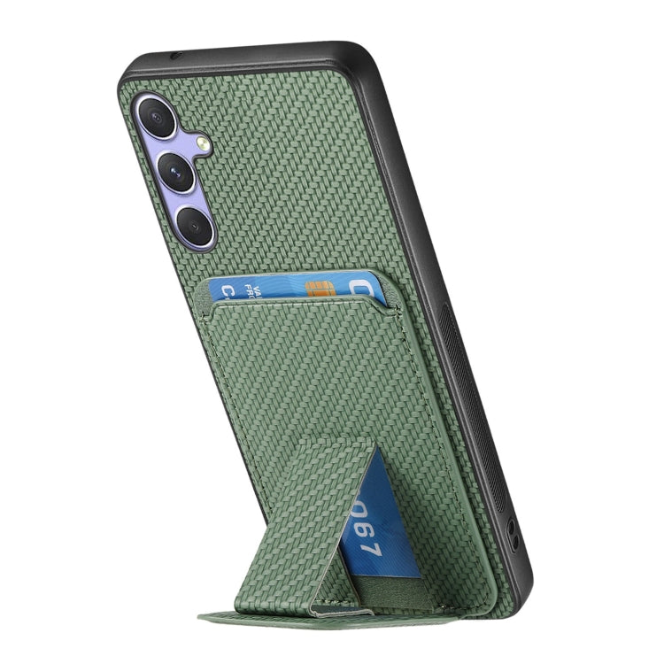 For Samsung Galaxy S25 5G Carbon Fiber Card Bag Fold Stand Phone Case(Green)