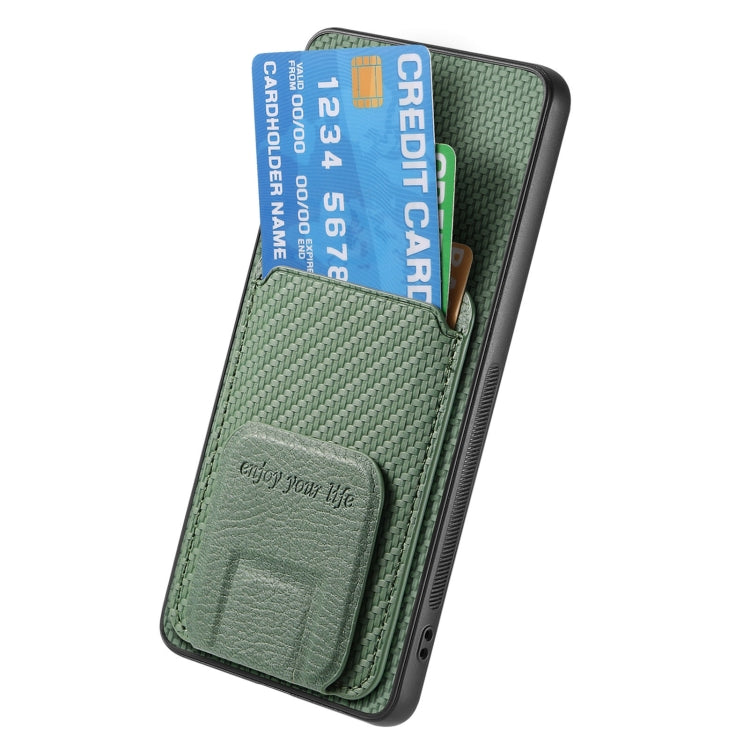 For Samsung Galaxy S25 5G Carbon Fiber Card Bag Fold Stand Phone Case(Green)