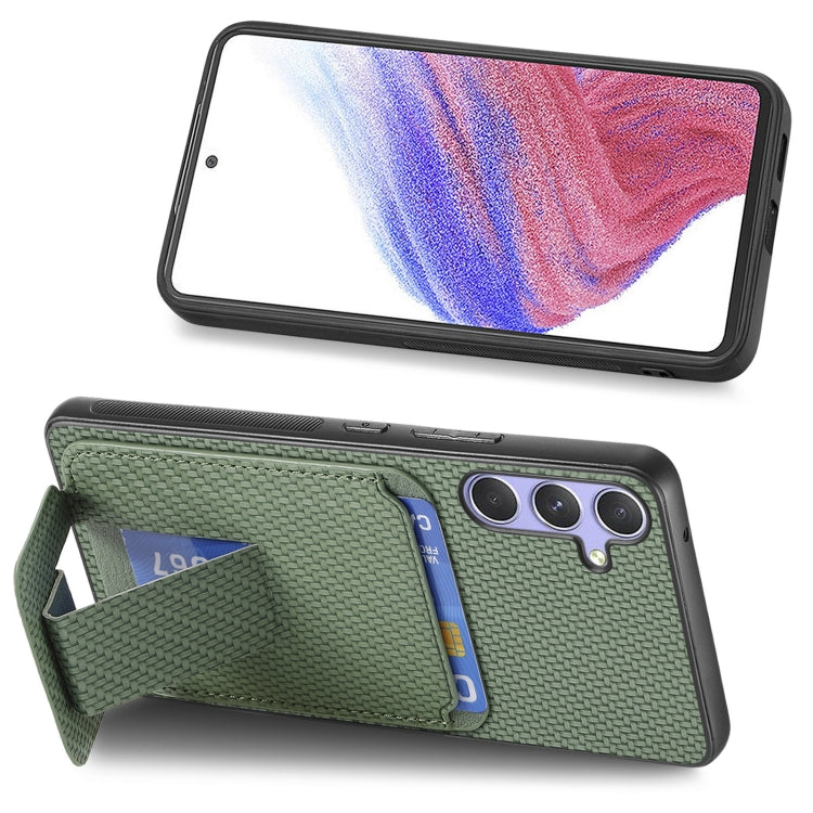 For Samsung Galaxy S25 5G Carbon Fiber Card Bag Fold Stand Phone Case(Green)