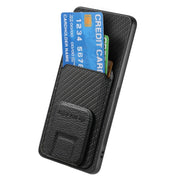 For Samsung Galaxy S25+ 5G Carbon Fiber Card Bag Fold Stand Phone Case(Black)