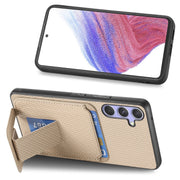 For Samsung Galaxy S25+ 5G Carbon Fiber Card Bag Fold Stand Phone Case(Khaki)