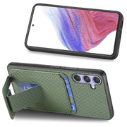 For Samsung Galaxy S25+ 5G Carbon Fiber Card Bag Fold Stand Phone Case(Green)