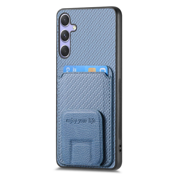 For Samsung Galaxy S25 Ultra 5G Carbon Fiber Card Bag Fold Stand Phone Case(Blue)