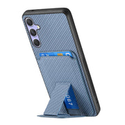 For Samsung Galaxy S25 Ultra 5G Carbon Fiber Card Bag Fold Stand Phone Case(Blue)