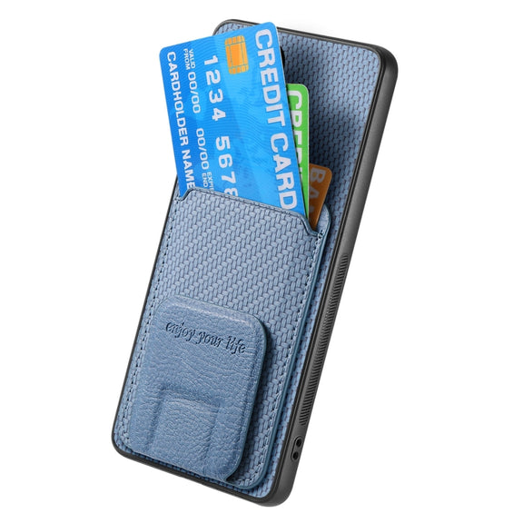 For Samsung Galaxy S25 Ultra 5G Carbon Fiber Card Bag Fold Stand Phone Case(Blue)