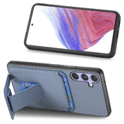 For Samsung Galaxy S25 Ultra 5G Carbon Fiber Card Bag Fold Stand Phone Case(Blue)